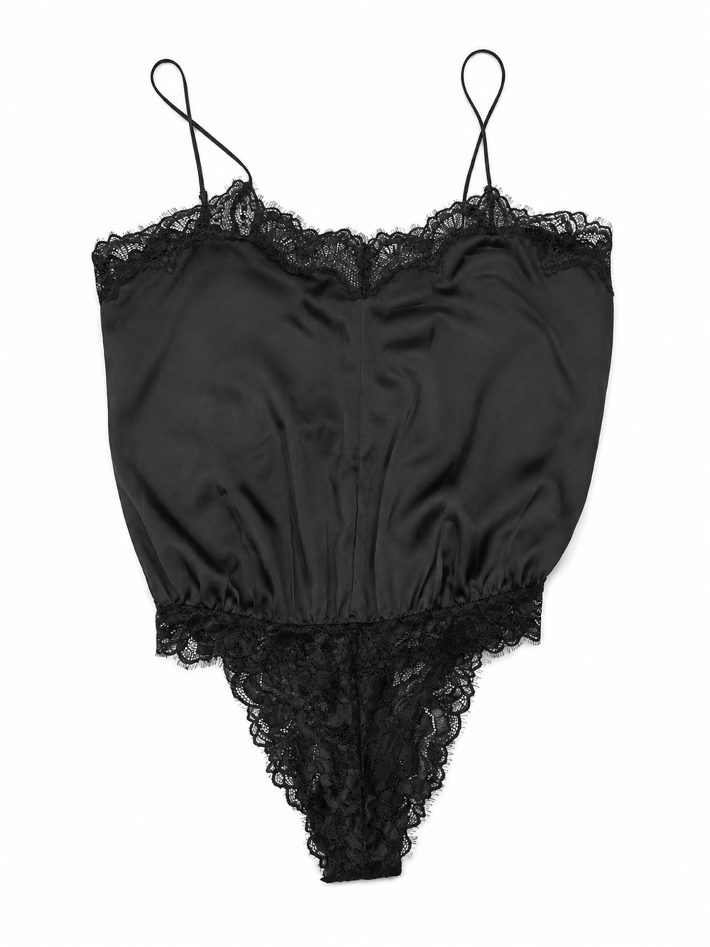 Free People Black Satin Lace-Trim Teddy